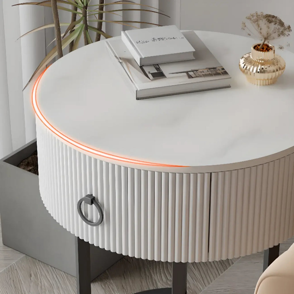 Table d'appoint ronde moderne en marbre avec rangement et pieds en métal