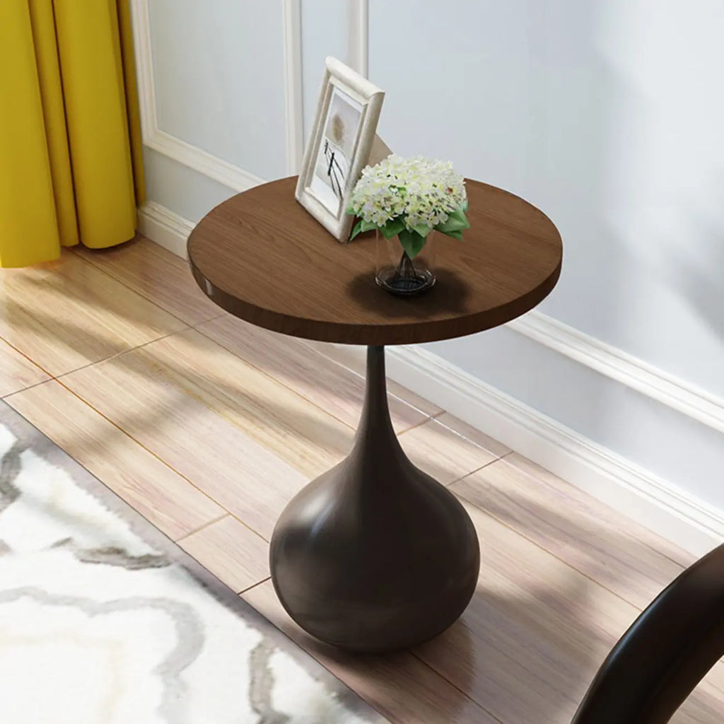 Table d'appoint ronde en bois avec pied en métal pour salon