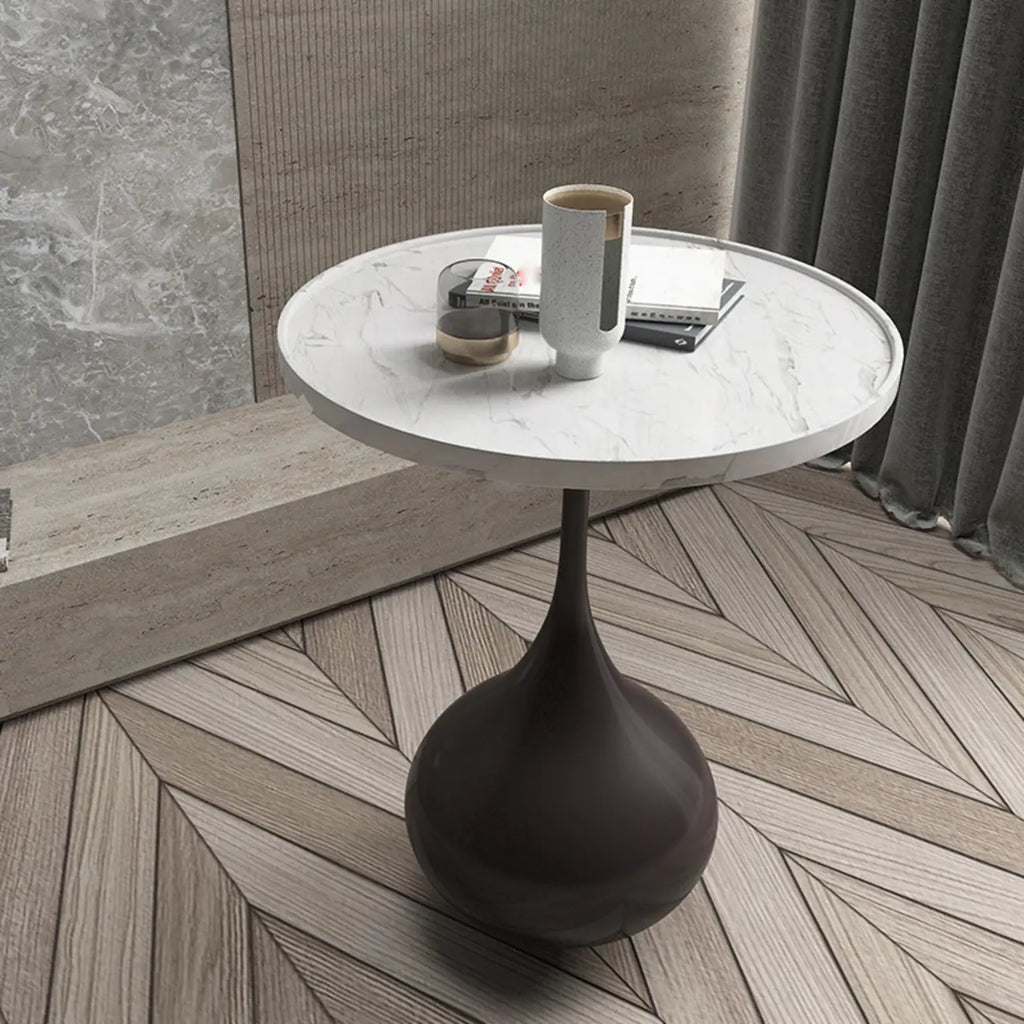Table d'appoint ronde en bois avec pied en métal pour salon