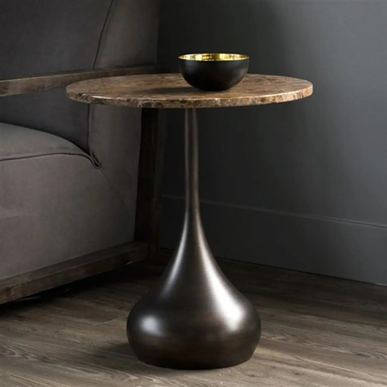 Table d'appoint ronde en bois avec pied en métal pour salon