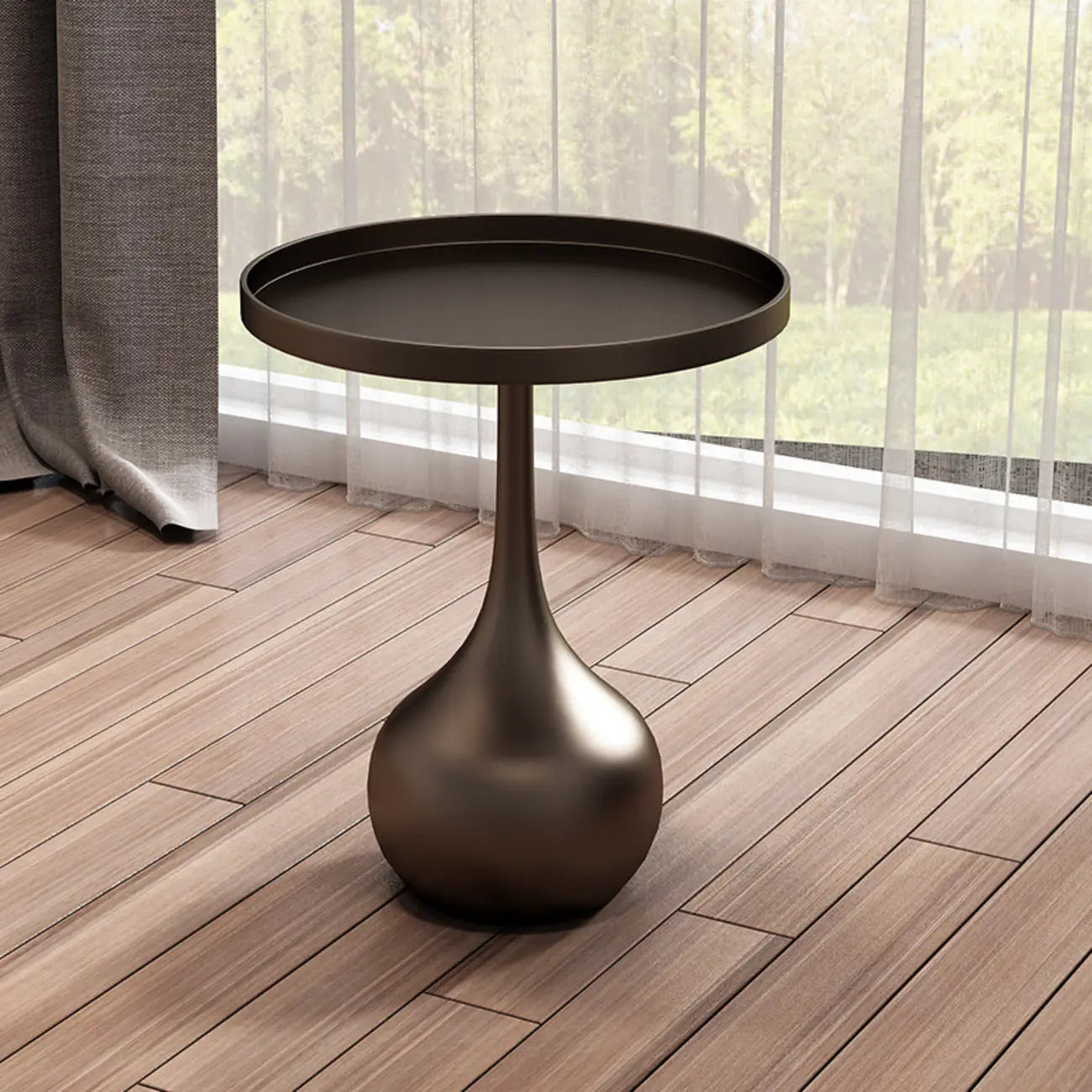 Table d'appoint ronde en bois avec pied en métal pour salon
