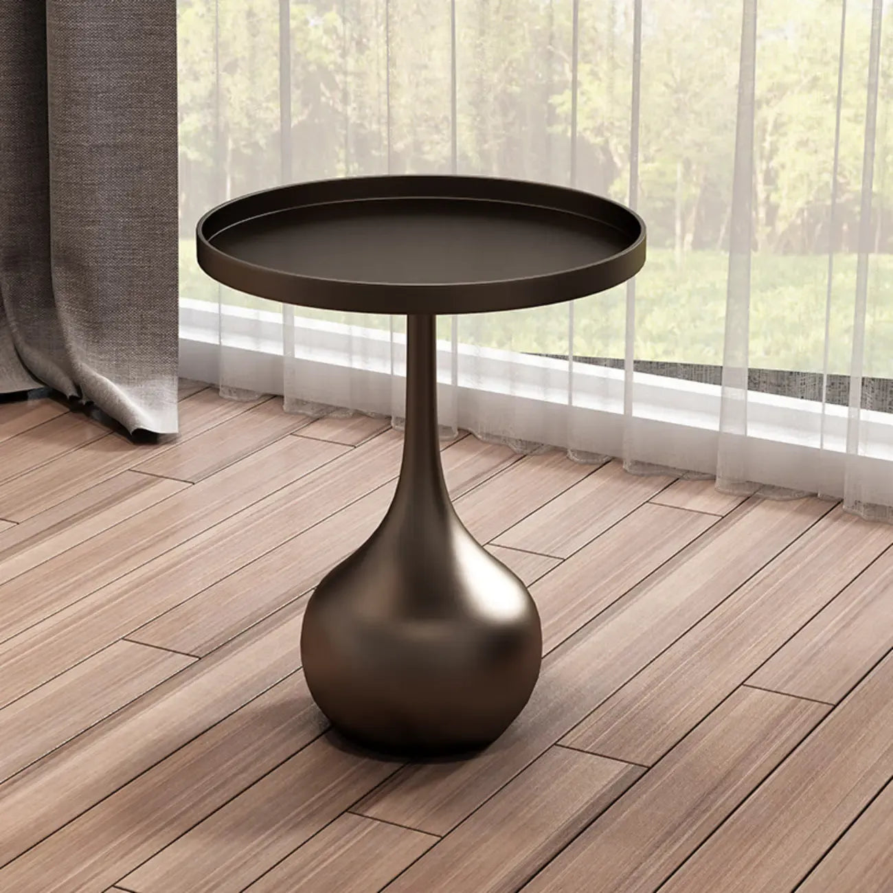 Table d'appoint ronde en bois avec pied en métal pour salon