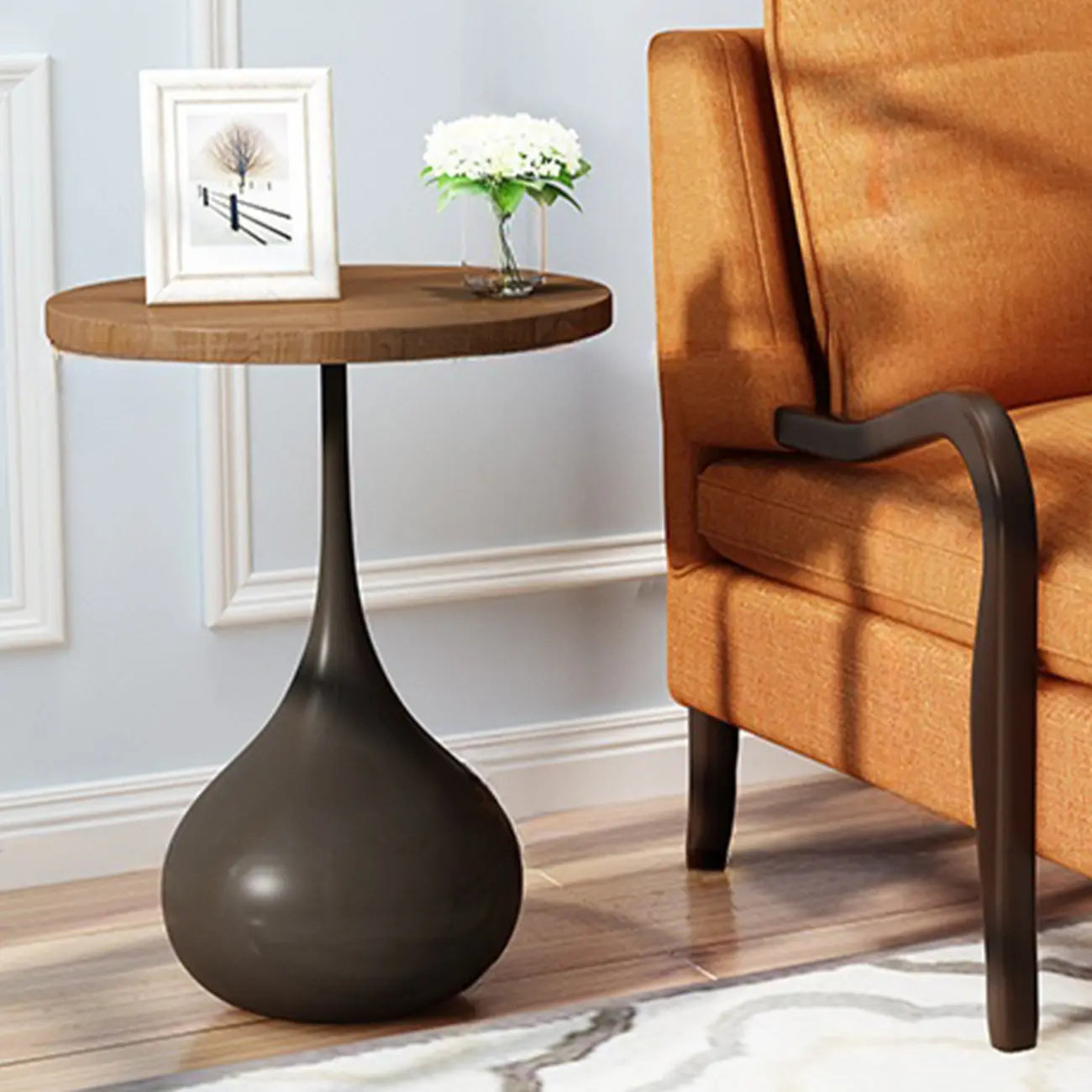Table d'appoint ronde en bois avec pied en métal pour salon