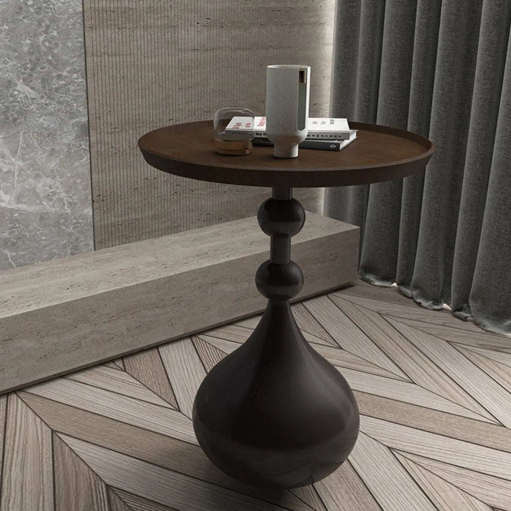 Table d'appoint ronde en bois avec pied en métal pour salon