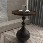 Table d'appoint ronde en bois avec pied en métal pour salon