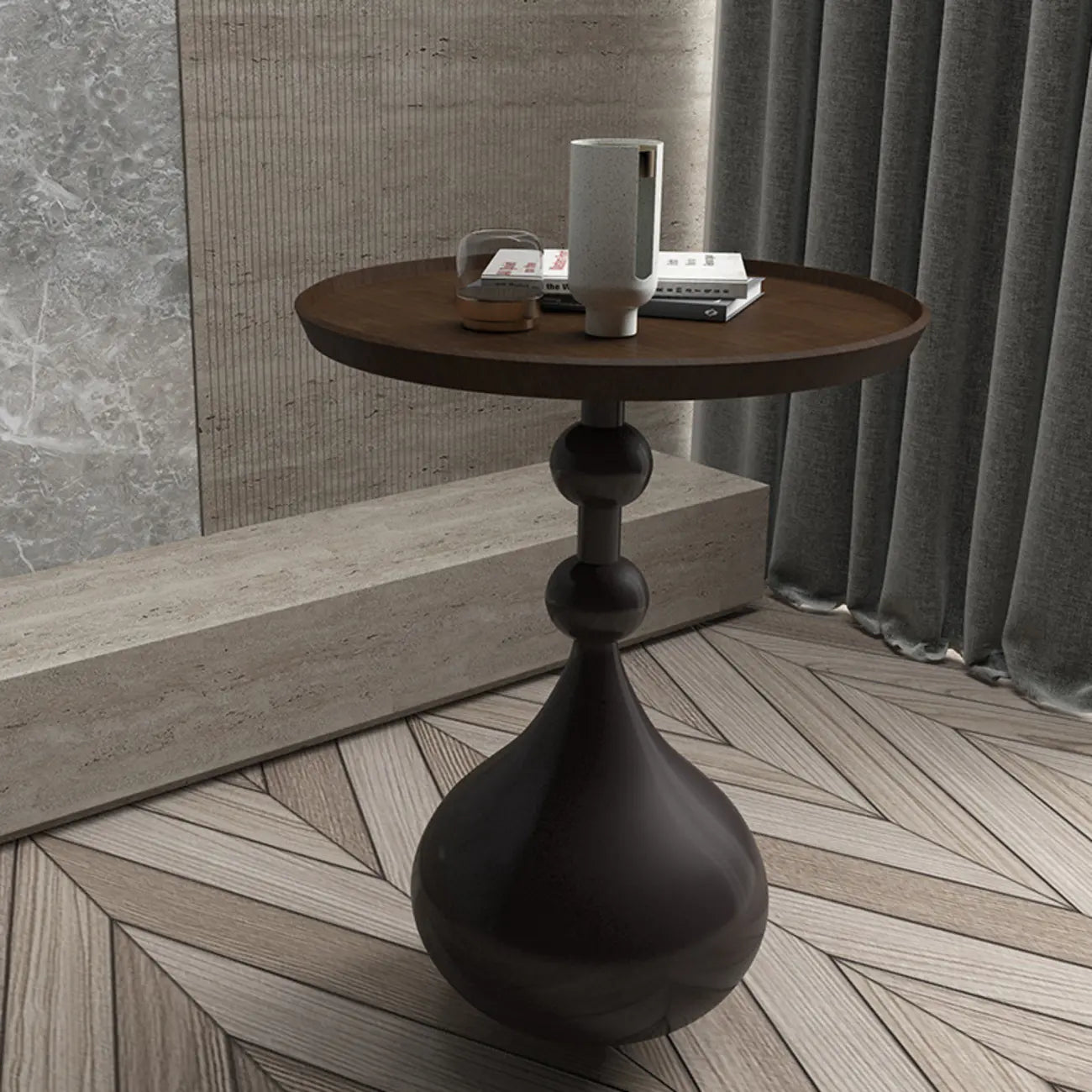 Table d'appoint ronde en bois avec pied en métal pour salon