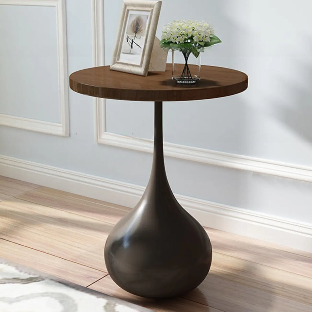 Table d'appoint ronde en bois avec pied en métal pour salon