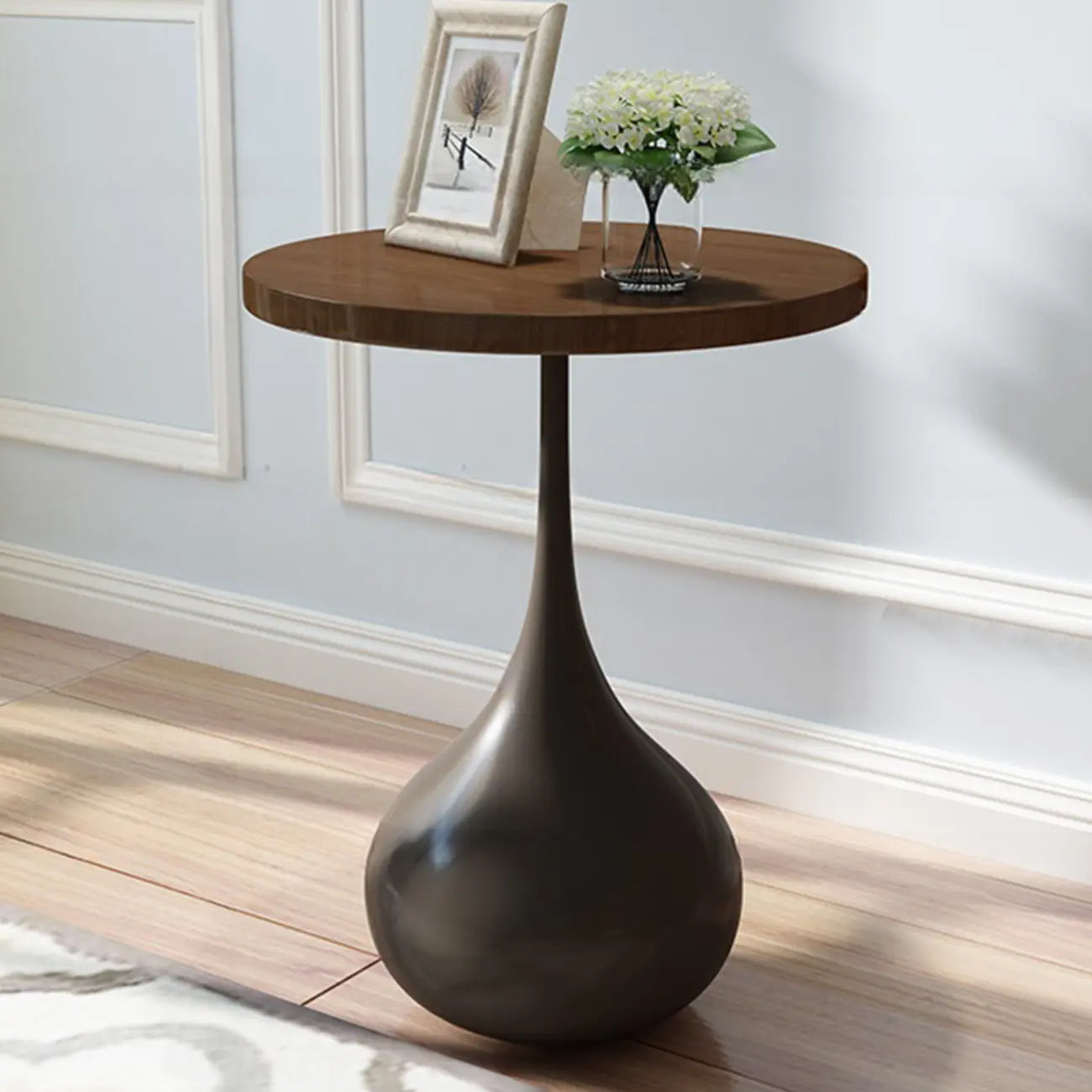 Table d'appoint ronde en bois avec pied en métal pour salon