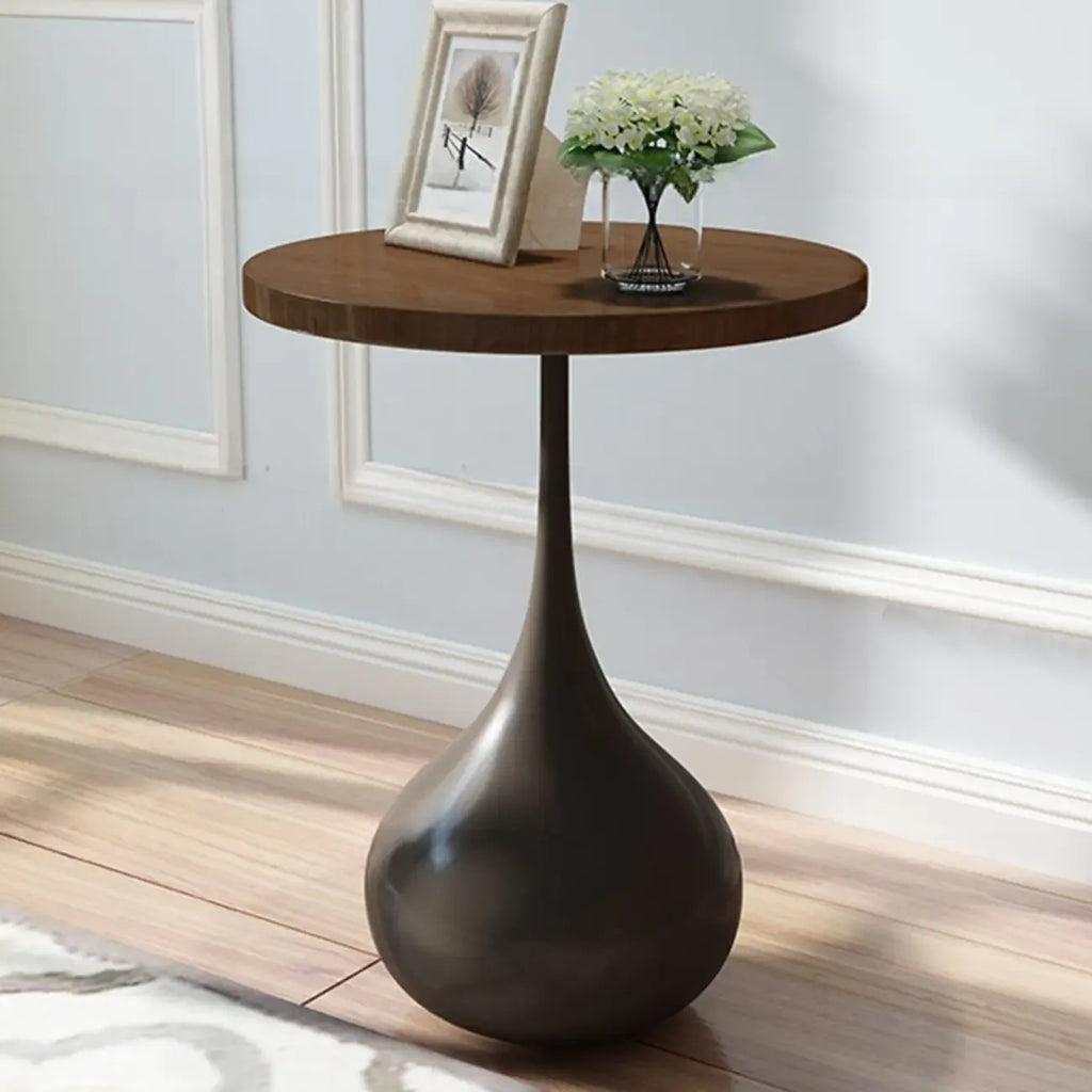 Table d'appoint ronde en bois avec pied en métal pour salon