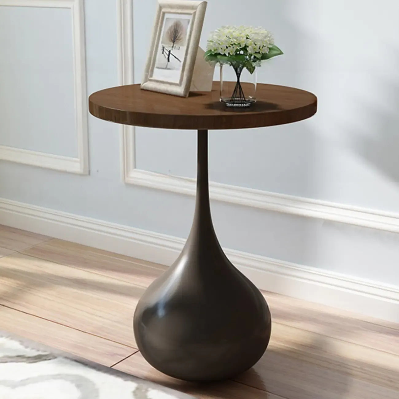 Table d'appoint ronde en bois avec pied en métal pour salon