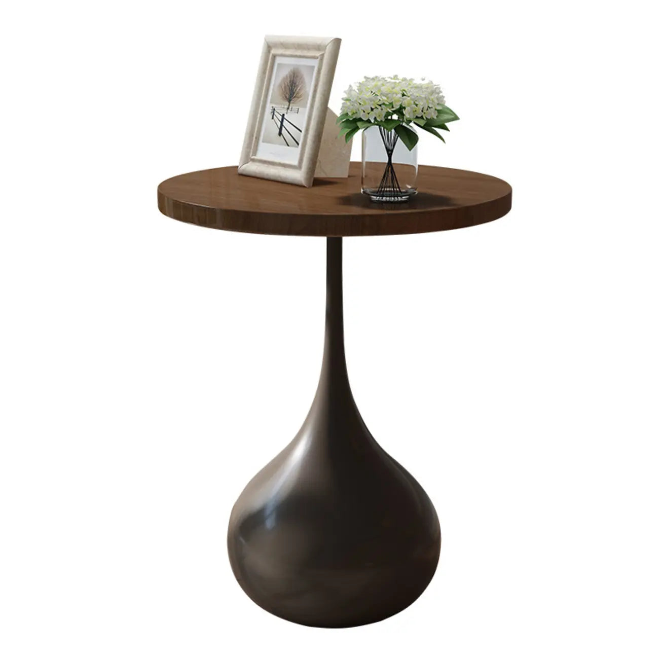 Table d'appoint ronde en bois avec pied en métal pour salon
