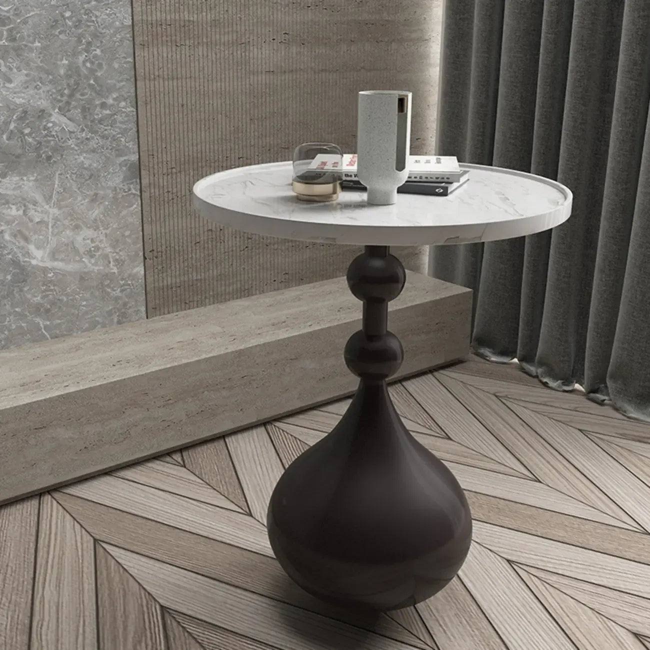 Table d'appoint ronde en bois avec pied en métal pour salon