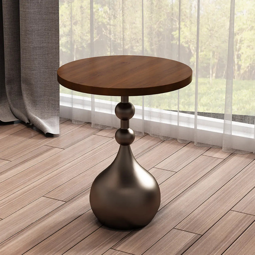 Table d'appoint ronde en bois avec pied en métal pour salon