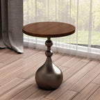 Table d'appoint ronde en bois avec pied en métal pour salon