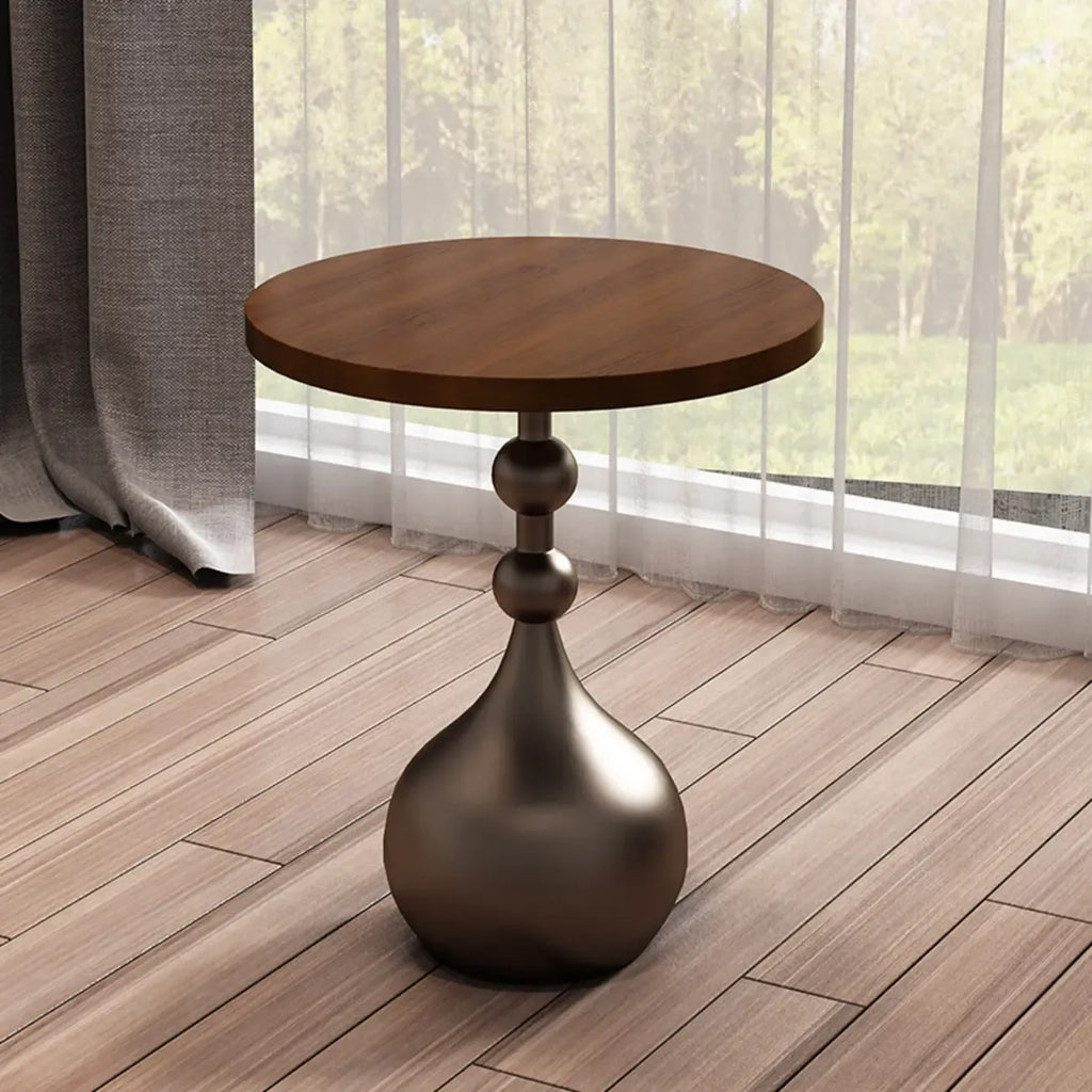 Table d'appoint ronde en bois avec pied en métal pour salon