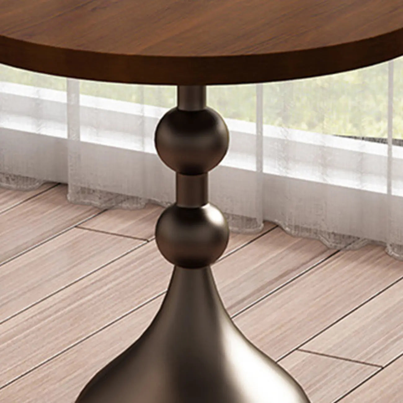 Table d'appoint ronde en bois avec pied en métal pour salon