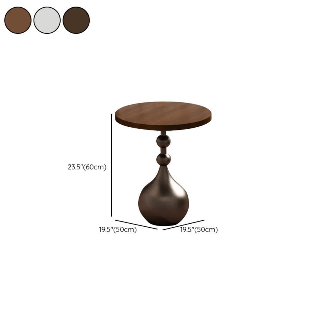 Table d'appoint ronde en bois avec pied en métal pour salon