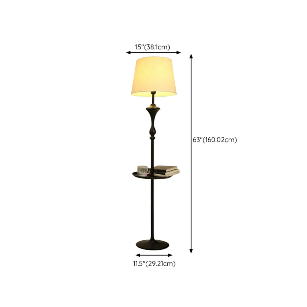 Lampadaire de table moderne en métal noir avec abat-jour en tissu beige