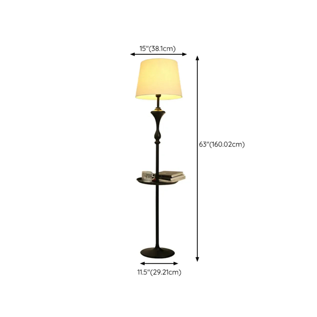 Lampadaire de table moderne en métal noir avec abat-jour en tissu beige