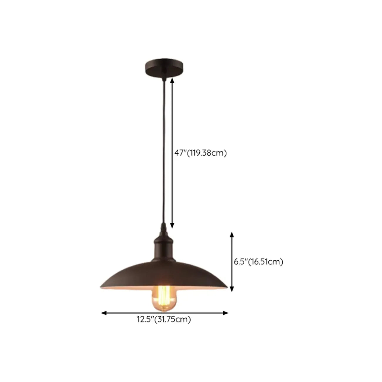Suspension ronde noire réglable de style industriel