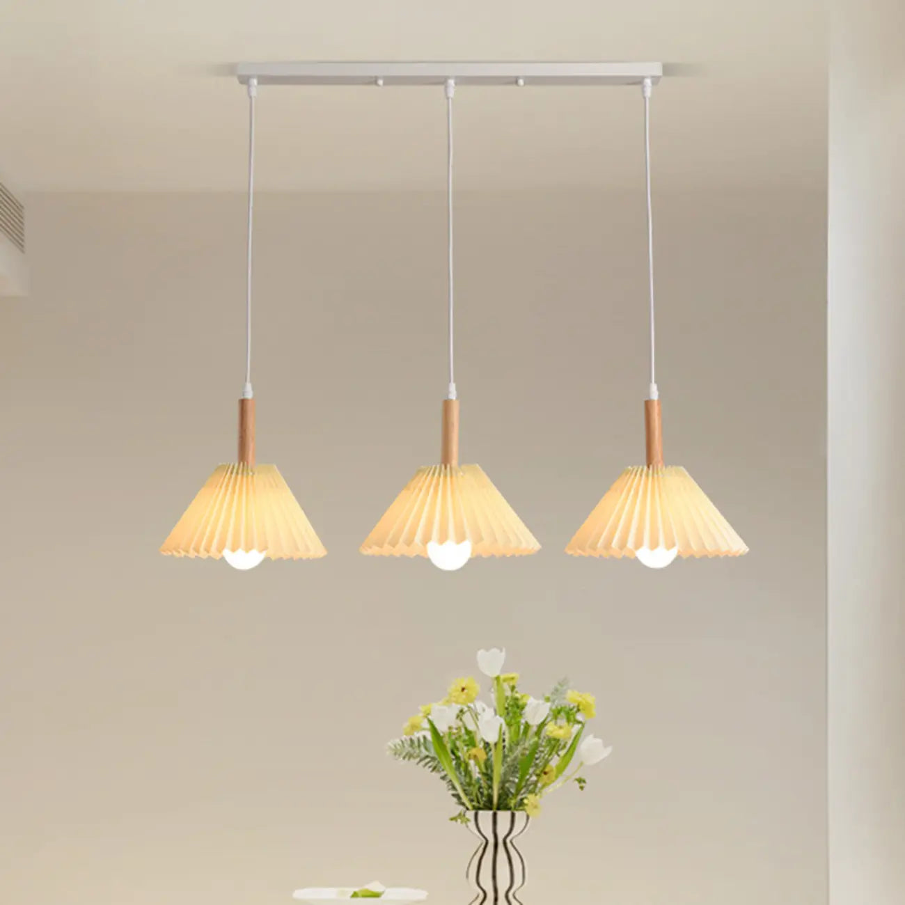 Suspension de cuisine moderne en tissu plissé beige
