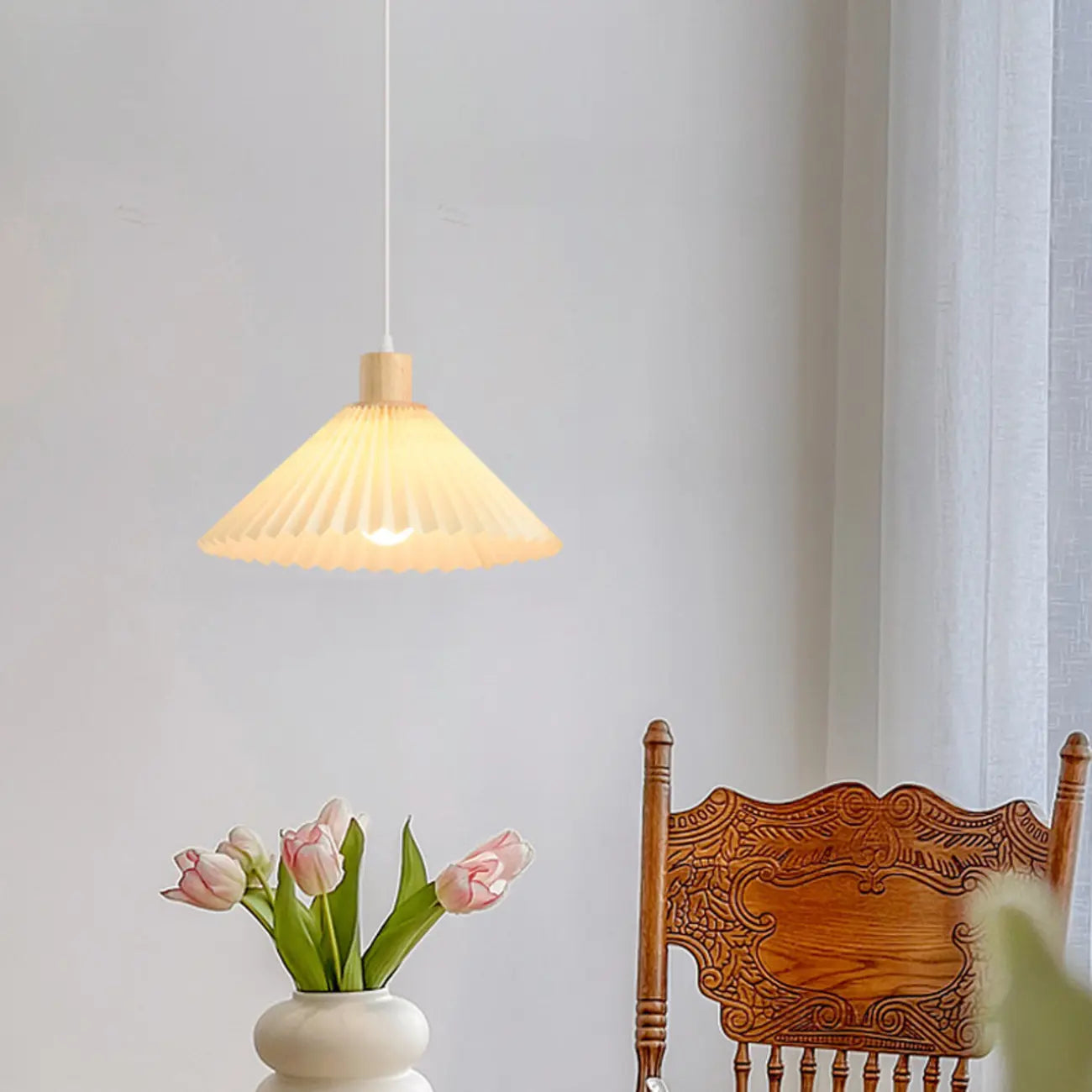 Suspension de cuisine moderne en tissu plissé beige