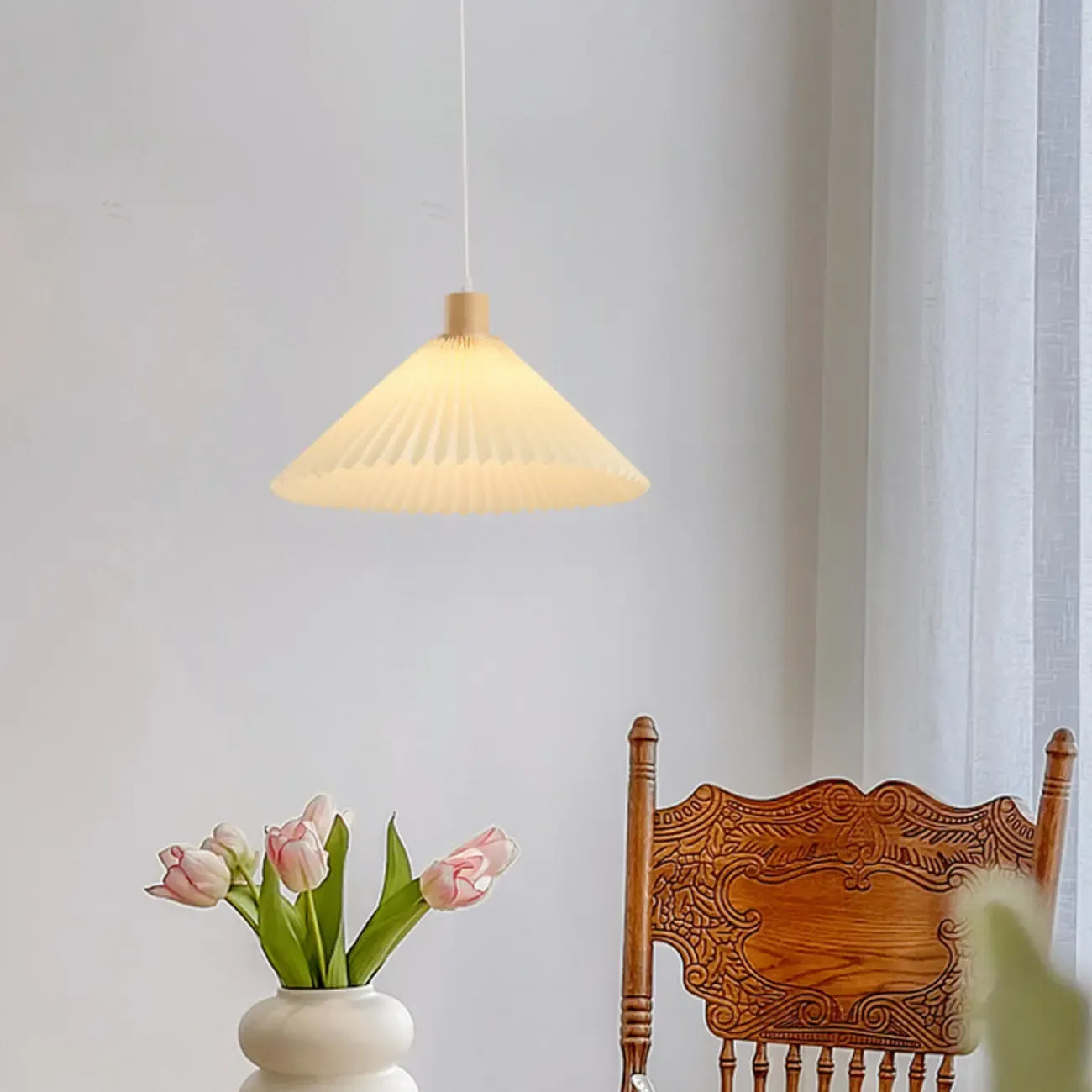 Suspension de cuisine moderne en tissu plissé beige