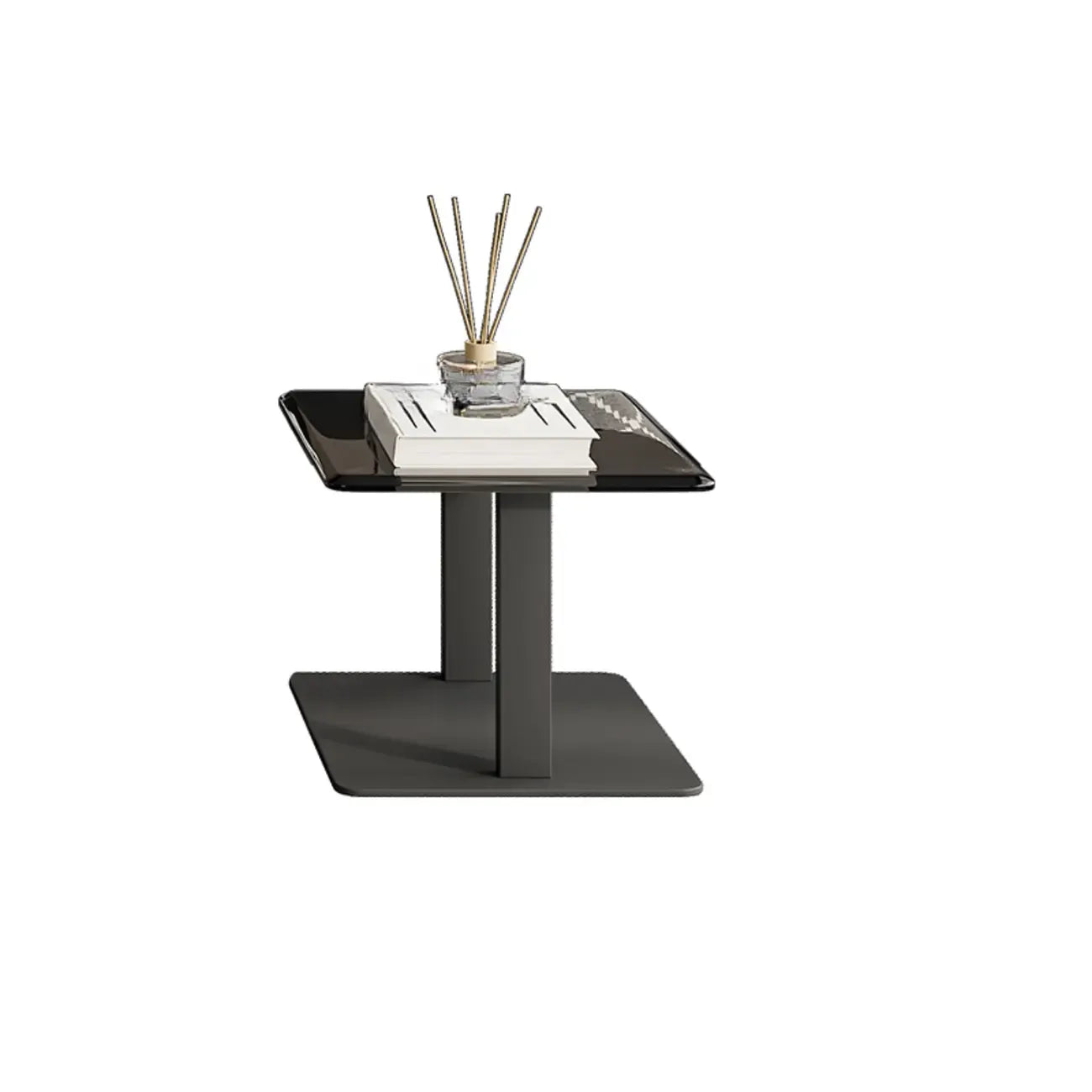 Table basse carrée noire moderne avec tiroirs pour salon