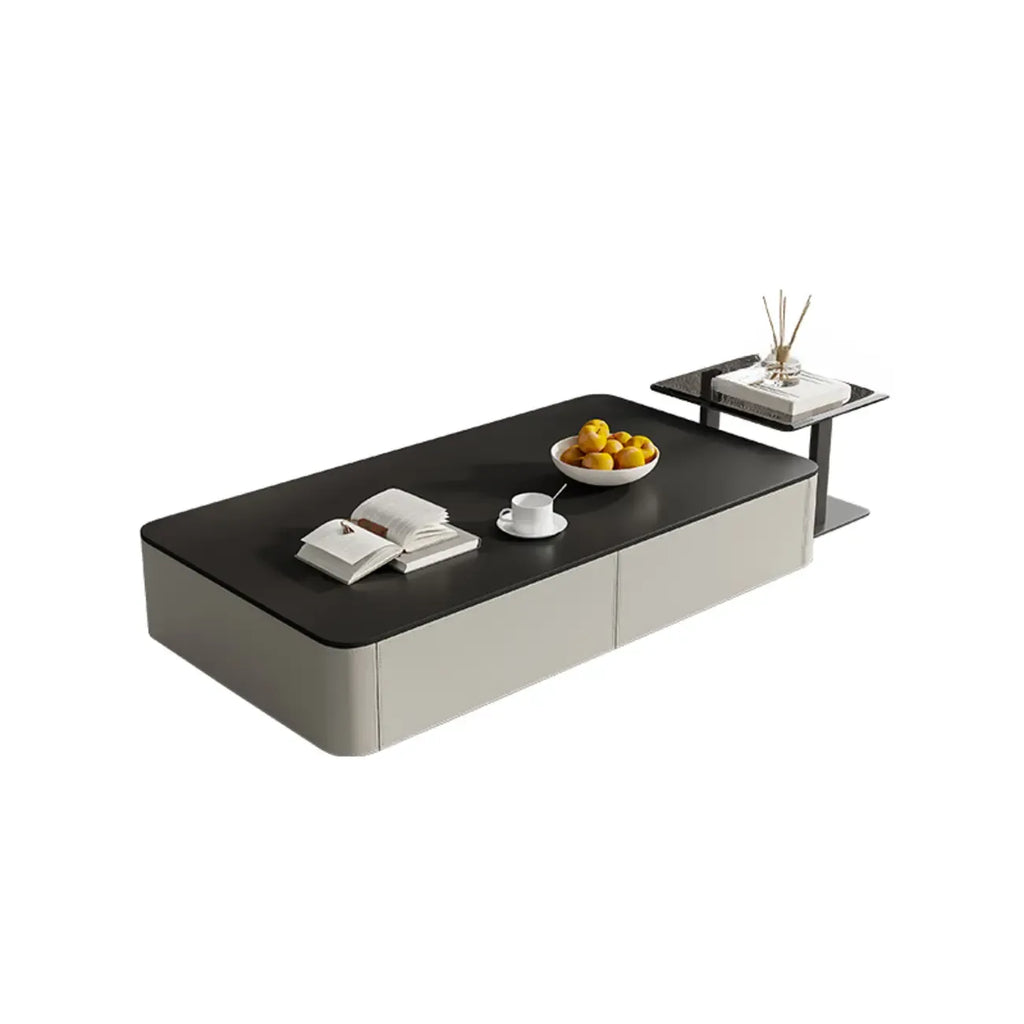 Table basse carrée noire moderne avec tiroirs pour salon