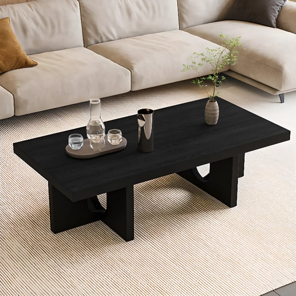 Table basse rectangulaire minimaliste en bois noir pour salon