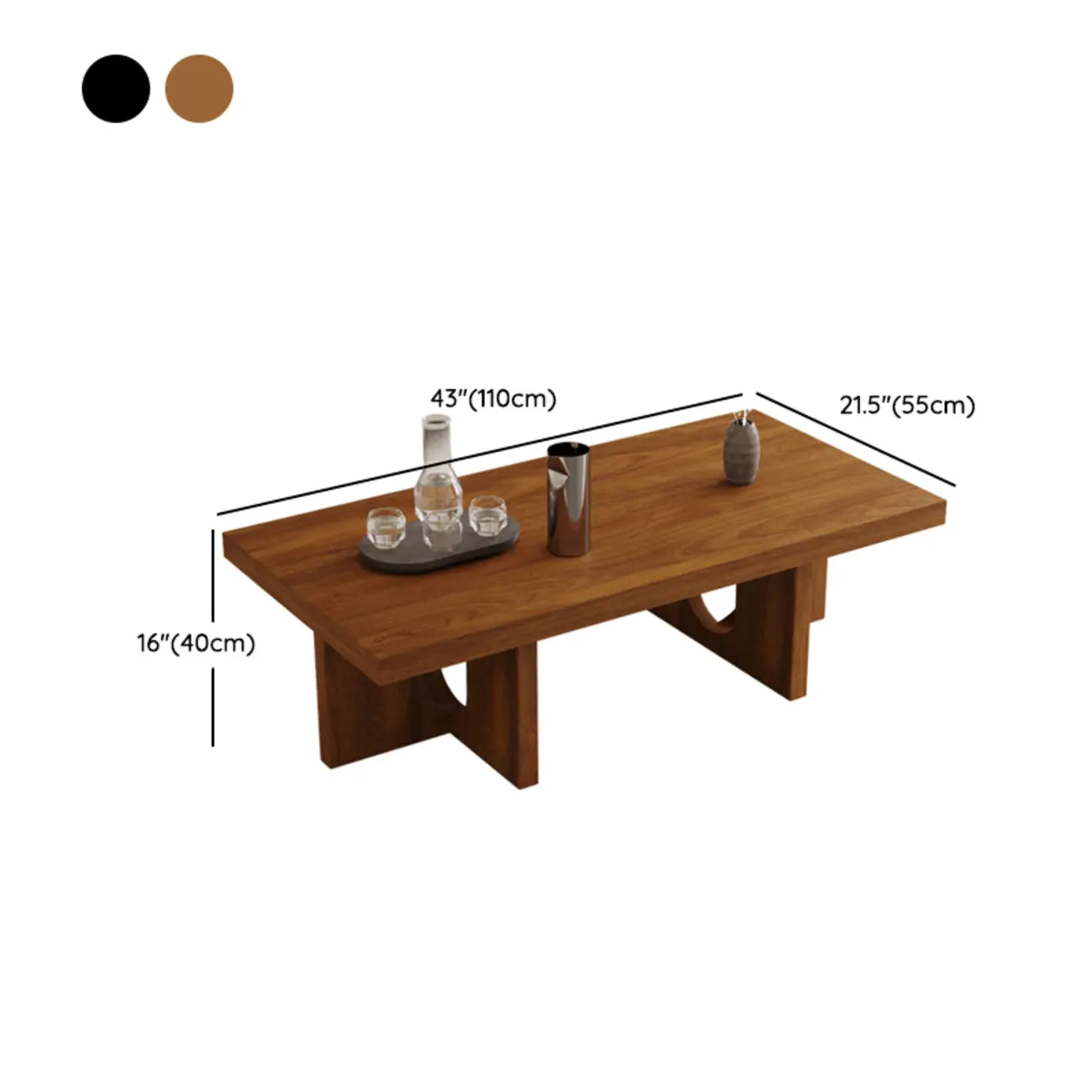 Table basse rectangulaire minimaliste en bois noir pour salon
