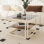 Table basse gigogne moderne en verre noir avec rangement