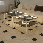Table basse gigogne moderne en verre noir avec rangement