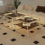 Table basse gigogne moderne en verre noir avec rangement