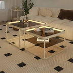 Table basse gigogne moderne en verre noir avec rangement