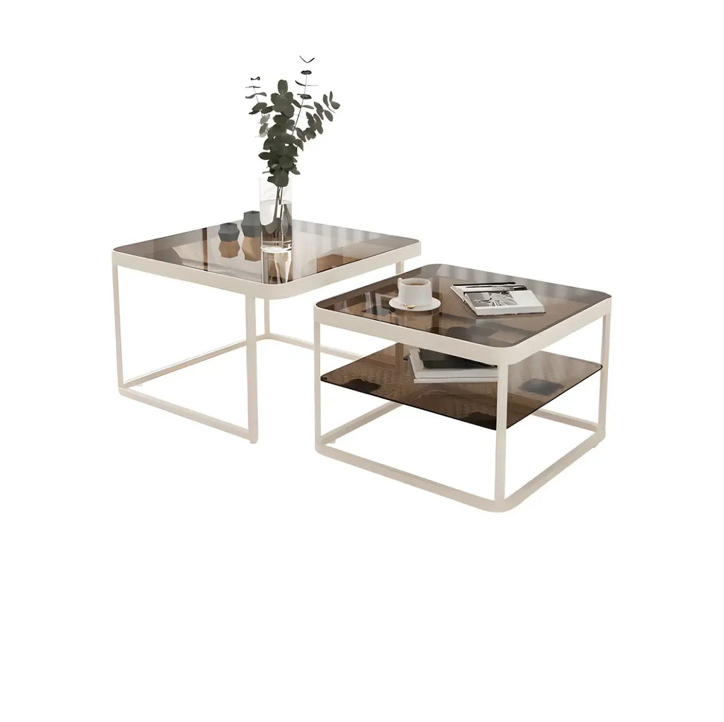 Table basse gigogne moderne en verre noir avec rangement