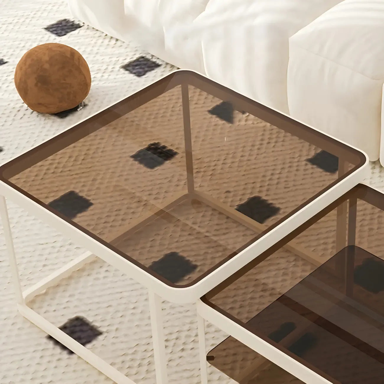 Table basse gigogne moderne en verre noir avec rangement