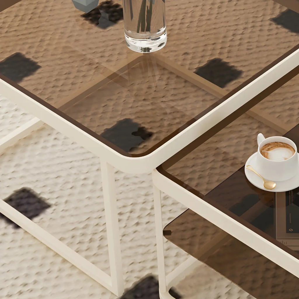Table basse gigogne moderne en verre noir avec rangement