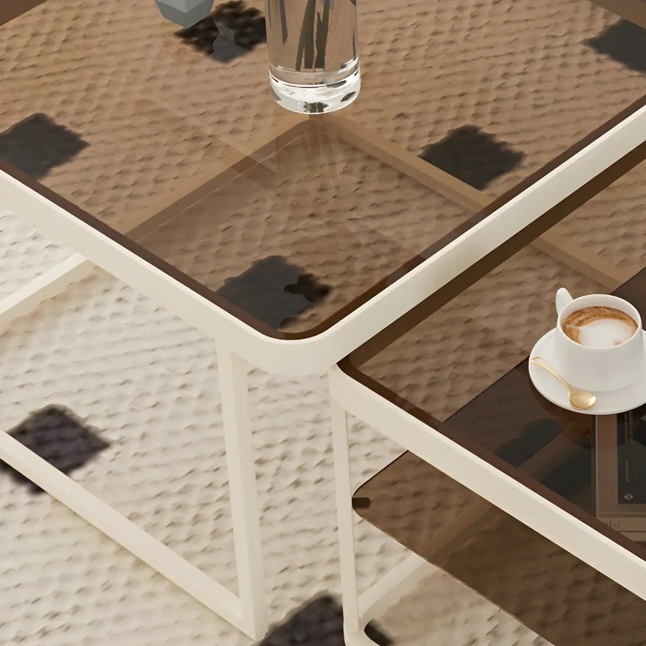 Table basse gigogne moderne en verre noir avec rangement