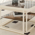 Table basse gigogne moderne en verre noir avec rangement