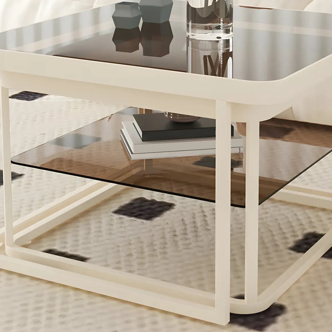 Table basse gigogne moderne en verre noir avec rangement