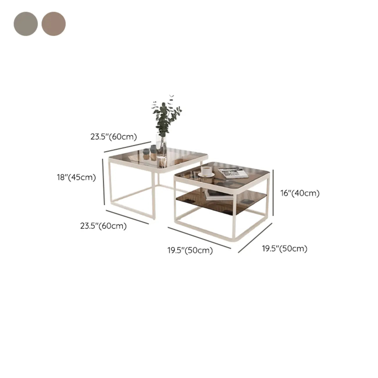 Table basse gigogne moderne en verre noir avec rangement