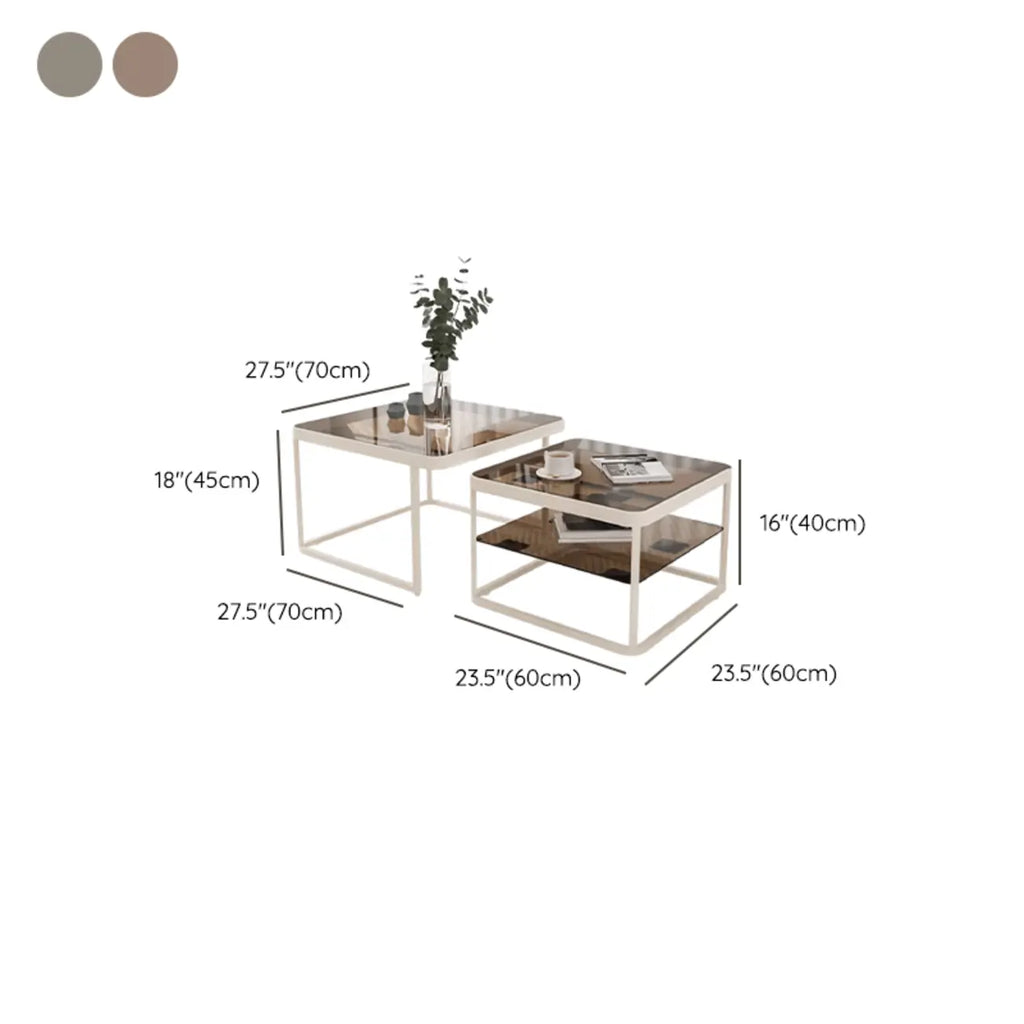 Table basse gigogne moderne en verre noir avec rangement