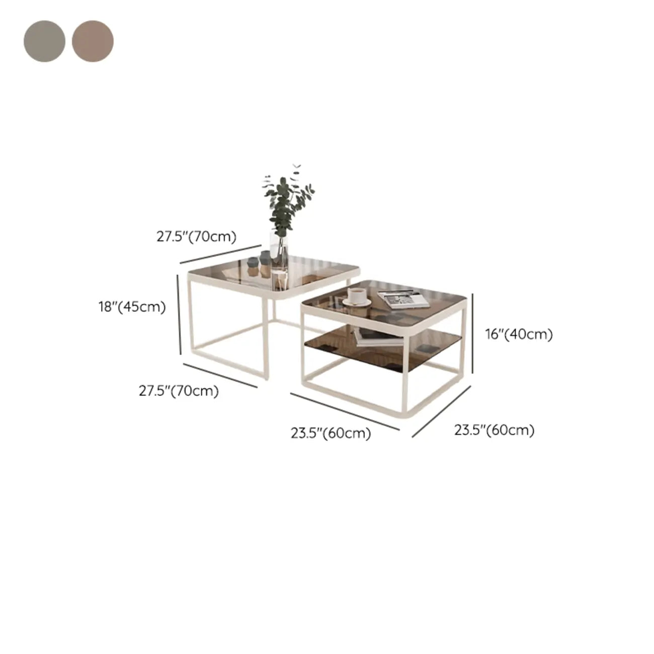 Table basse gigogne moderne en verre noir avec rangement