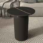 Table basse ronde minimaliste blanche avec plateau en pierre