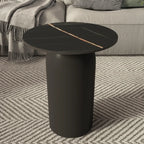 Table basse ronde minimaliste blanche avec plateau en pierre