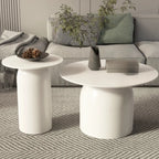 Table basse ronde minimaliste blanche avec plateau en pierre