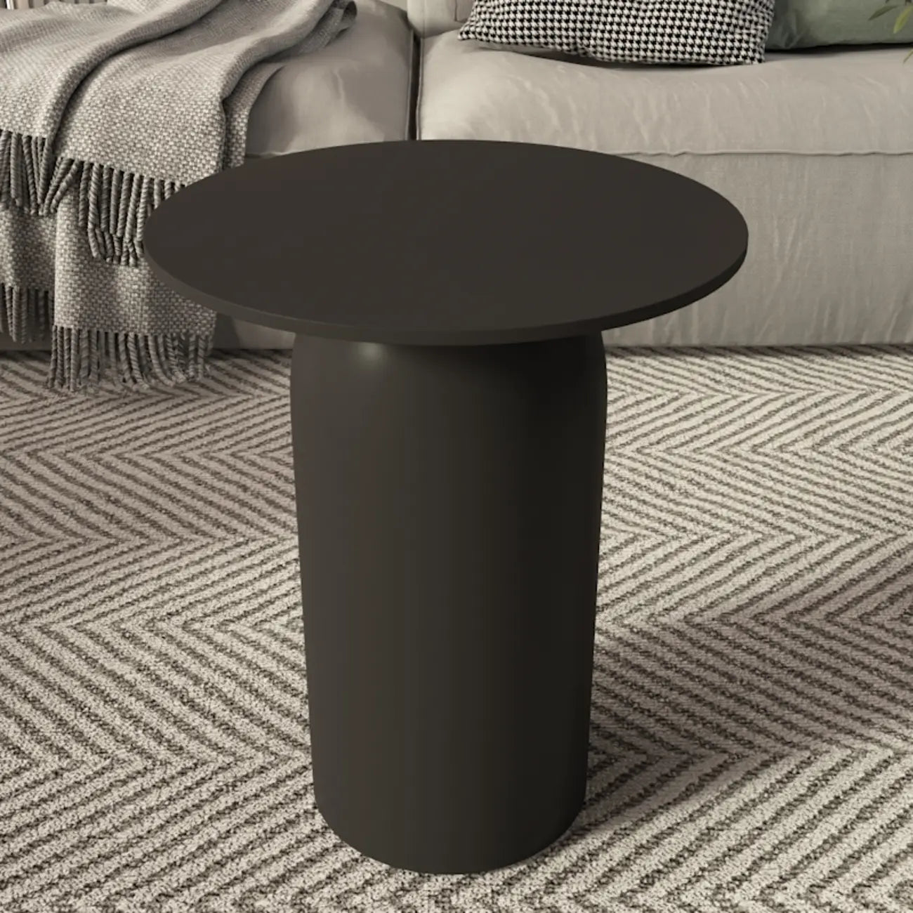 Table basse ronde minimaliste blanche avec plateau en pierre