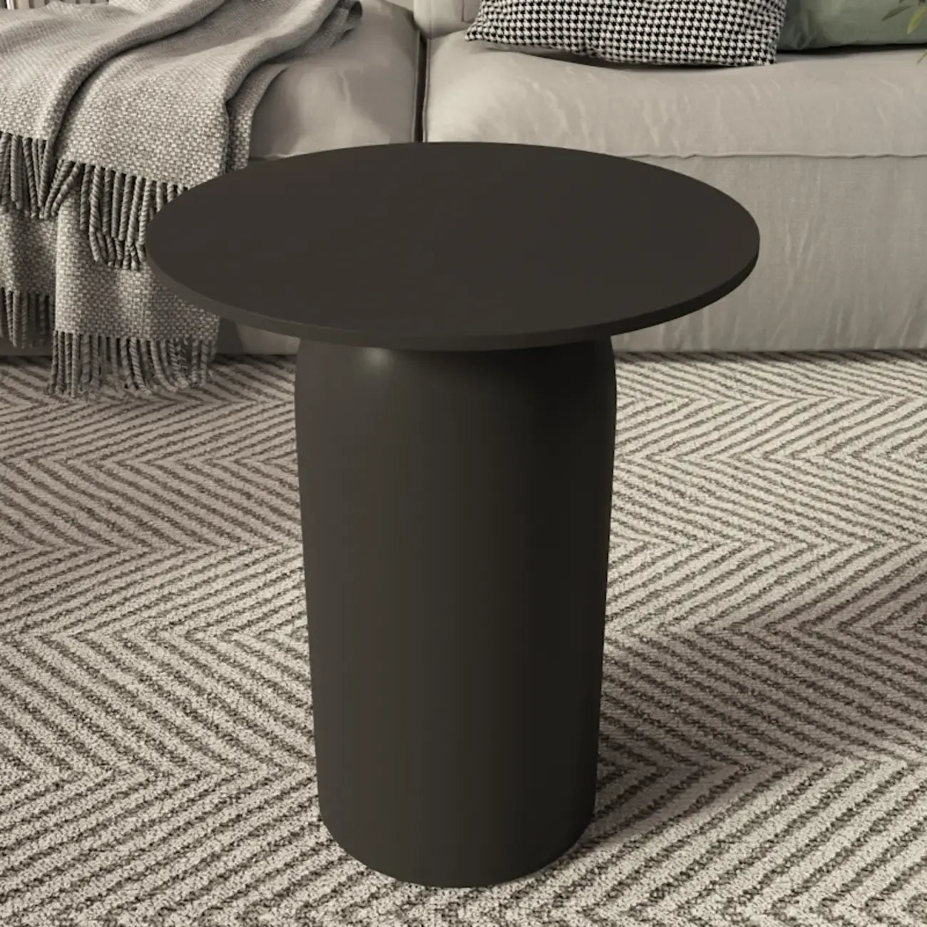 Table basse ronde minimaliste blanche avec plateau en pierre