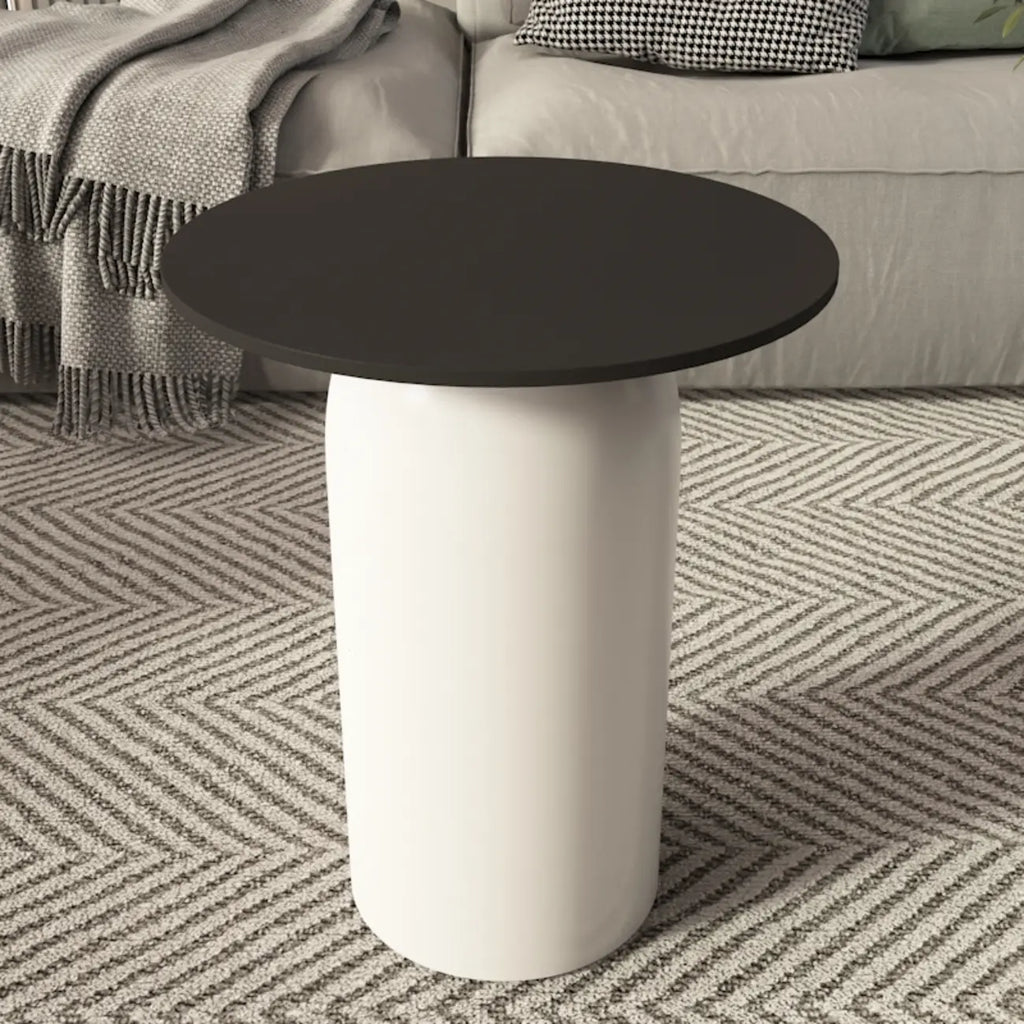 Table basse ronde minimaliste blanche avec plateau en pierre